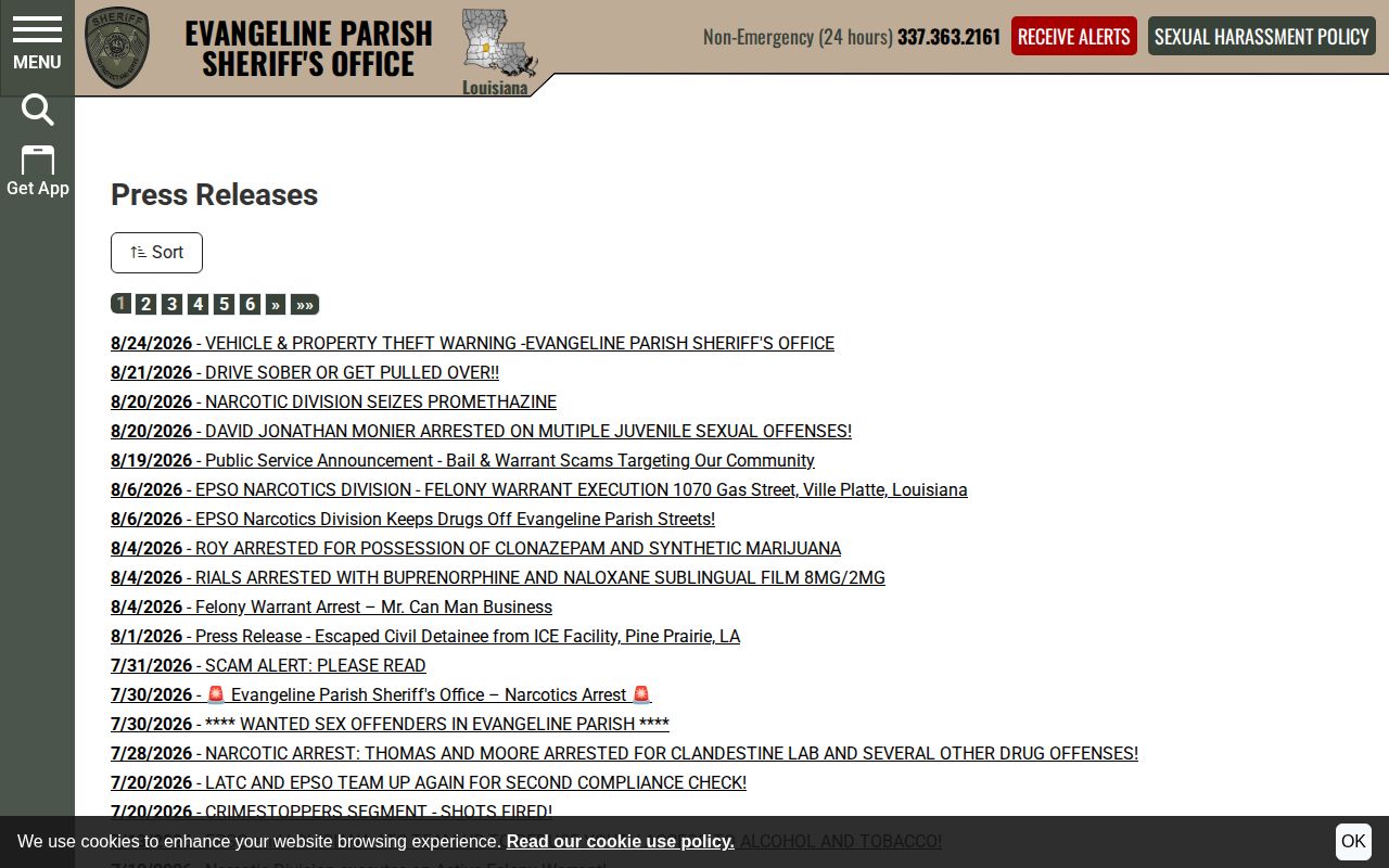 Evangeline Parish Sheriff crime news and arrest press archive